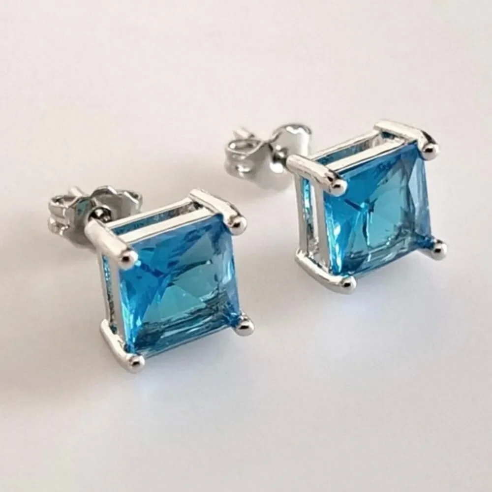 London Blue Topaz Square Stud Earrings 7.2mm